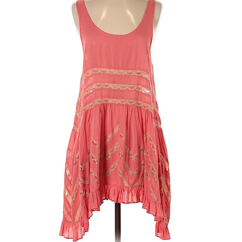 Free People Coral Lace-Trim Sleeveless Mini Dress